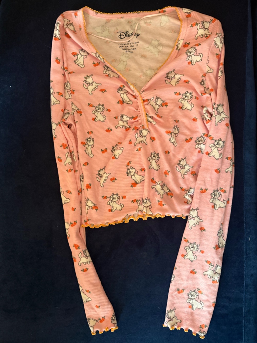 Disney Pink Aristocats Ribbed Thermal Top with Gold Trim